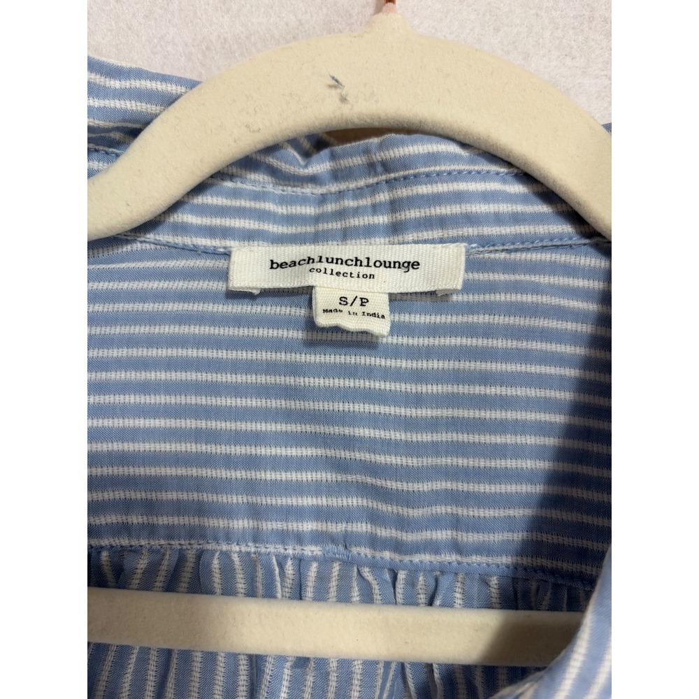 Beachlunchlounge Blue White Striped Henley Cap Sleeve Cotton Top Small - Picture 5 of 7